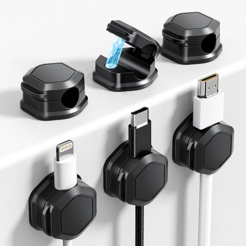 Cuworlis 6 Pack Magnetic Cable Clips [Cable Smooth Adjustable] Cord Organizer - Adhesive Wire Holder, Under Desk Cord Holder Keeper for Home Office Desk Phone Car Wall Desktop Nightstand Cabinet - Image 1